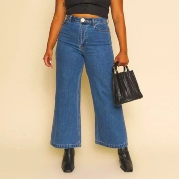 Whimsy + Row Flora Pant in Dark Denim Wide Leg Size 32 - Picture 1 of 6